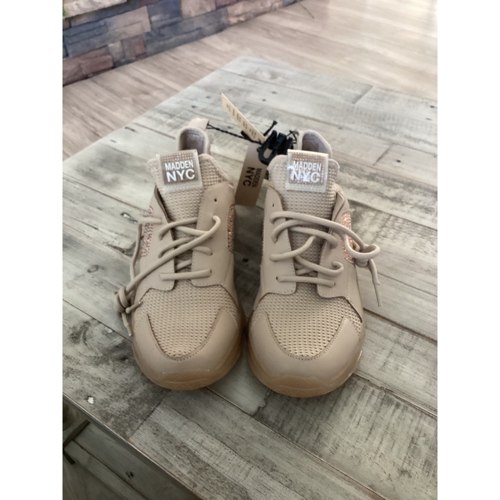 Madden NYC Womens Tan Rhinestone Embellished Chunky Sneakers Size 9 NEW